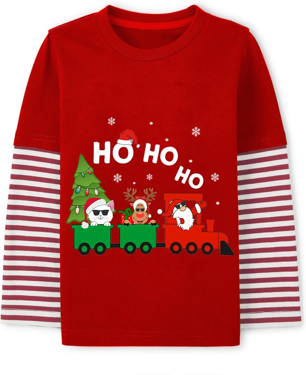 تی‌شرت آستین بلند راه راه طرح دایناسور و ماشین برای پسران و دختران، مناسب هدیه کریسمس کودکان ۳ تا ۹ سال