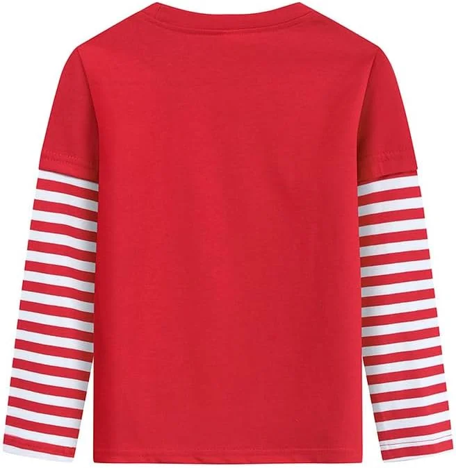 تی‌شرت آستین بلند راه راه طرح دایناسور و ماشین برای پسران و دختران، مناسب هدیه کریسمس کودکان ۳ تا ۹ سال