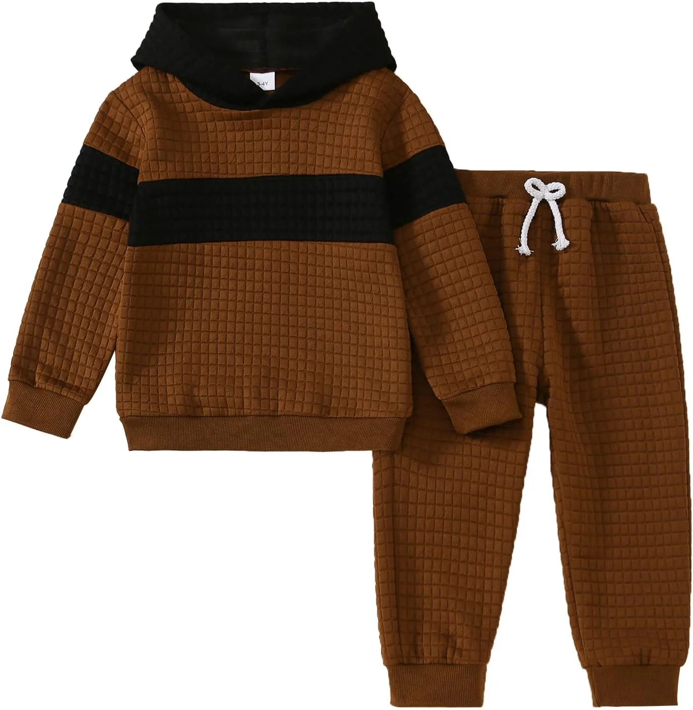 ست لباس پسرانه شامل هودی آستین بلند و شلوار راحتی، مناسب فصل پاییز و زمستان، طرح تکه دوزی و چهارخانه