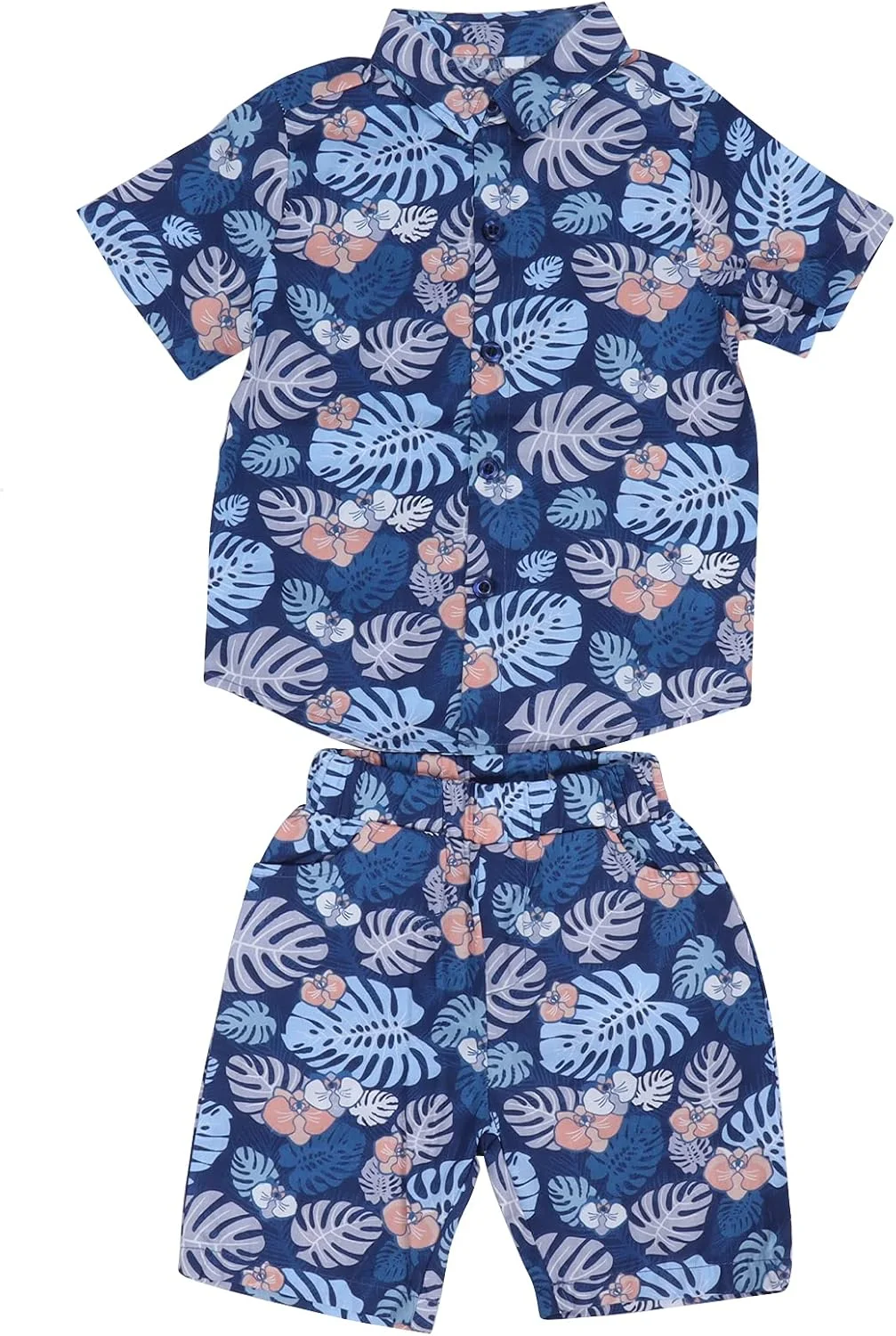 ست لباس پسرانه، ست پیراهن و شلوارک تابستانی، ست پیراهن آستین کوتاه و شلوارک نرم و راحت برای مدرسه، تعطیلات و فضای باز (آبی، 80 سانتی متر)