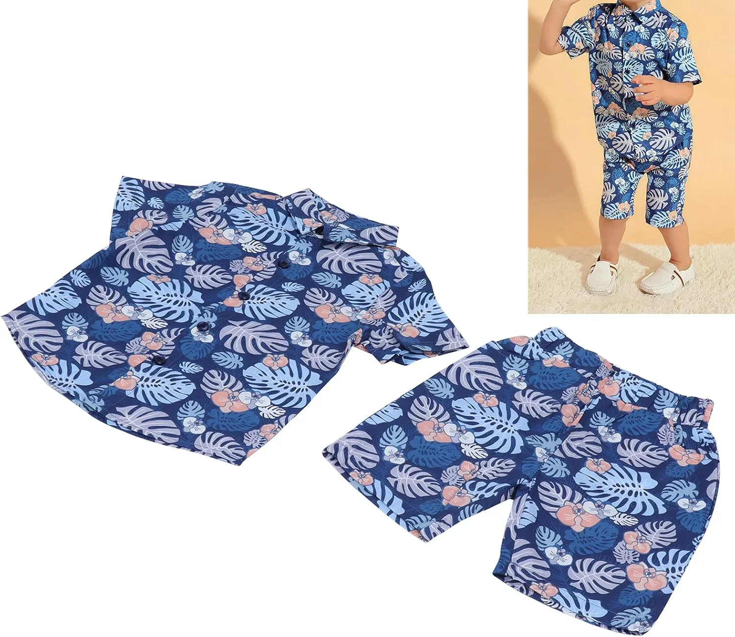 ست لباس پسرانه، ست پیراهن و شلوارک تابستانی، ست پیراهن آستین کوتاه و شلوارک نرم و راحت برای مدرسه، تعطیلات و فضای باز (آبی، 80 سانتی متر)