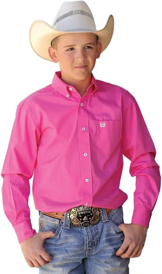 پیراهن آستین بلند دکمه دار پسرانه، رنگ صورتی