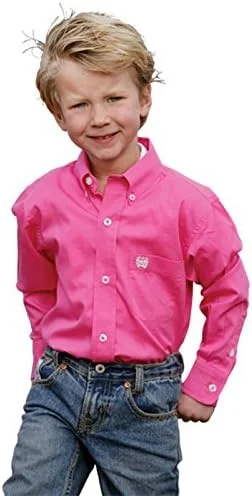 پیراهن آستین بلند دکمه دار پسرانه، رنگ صورتی