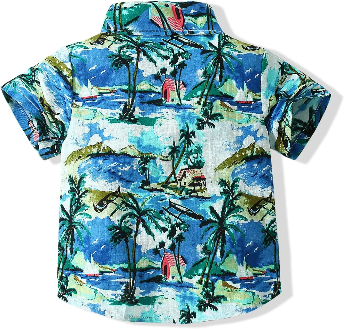 پیراهن آستین کوتاه دکمه دار پسرانه با طرح کارتونی هاوایی، پیراهن خنک و شیک برای کودکان