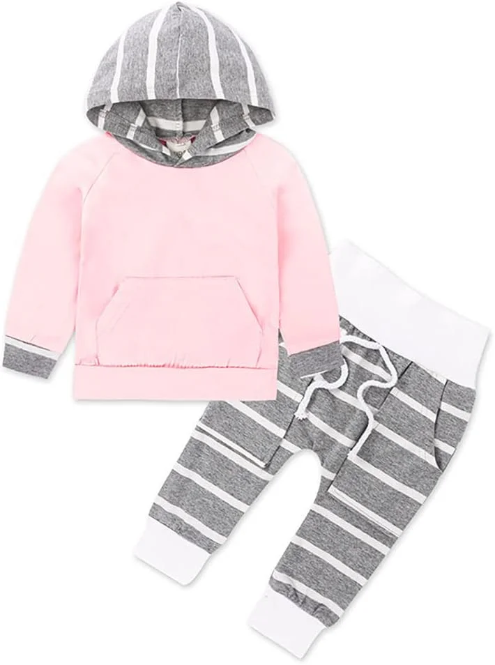 ست هودی و شلوار بچه گانه Cicano، آستین بلند، طرح راه راه کلاسیک، مناسب کودکان و نوزادان دختر و پسر، دو تکه