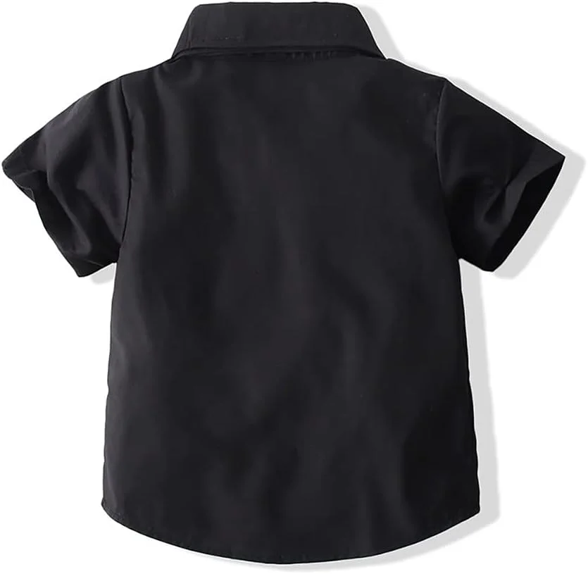 ست لباس رسمی 4 تکه پسرانه شامل پیراهن آستین کوتاه به همراه کراوات، بند شلوار Y شکل، شلوارک و هدبند مناسب جشن تولد