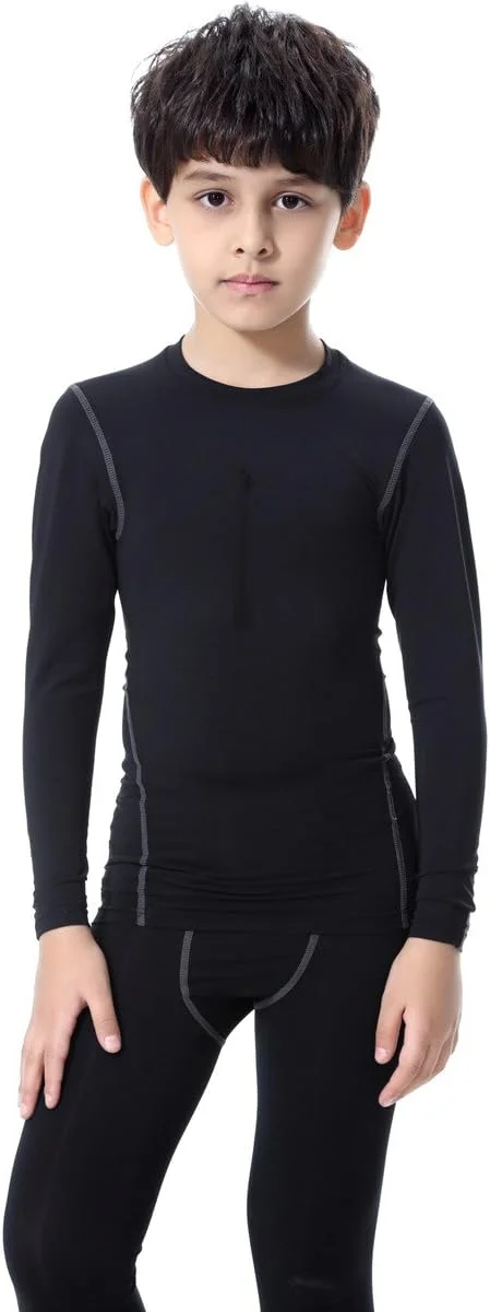 ست لباس زیر فشاری لایه پایه ورزشی پسرانه، لباس زیر حرارتی آستین بلند 2 تکه مناسب کودکان