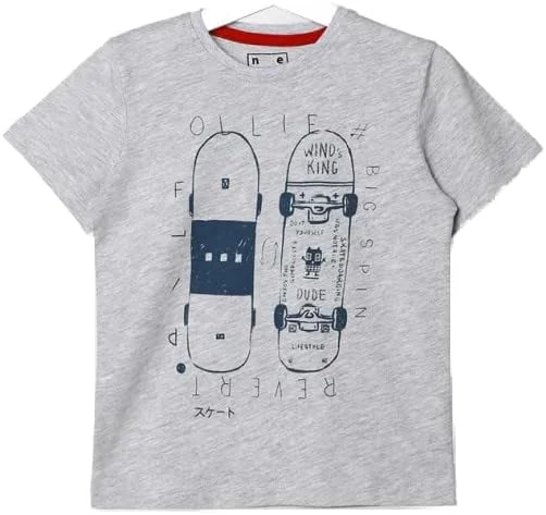 تی شرت پسرانه نئون طرح دار خاکستری، سایز 7-8 سال