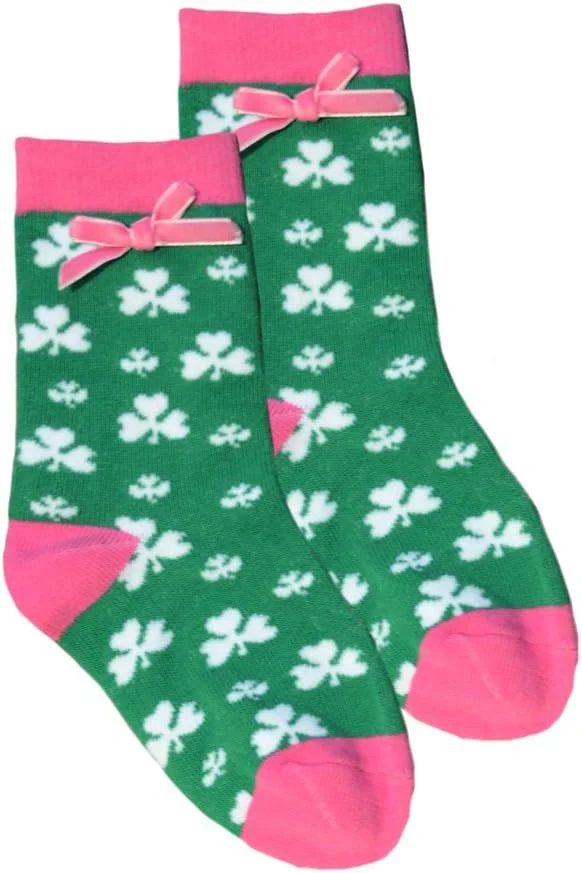 جوراب دخترانه طرح شبدر سبز/صورتی