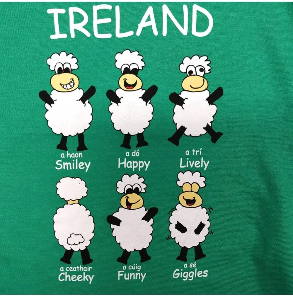 تی شرت بچگانه طرح گوسفند ایرلندی کارولز آیریش گیفتس، سبز/سفید، سایز 7-8 سال
