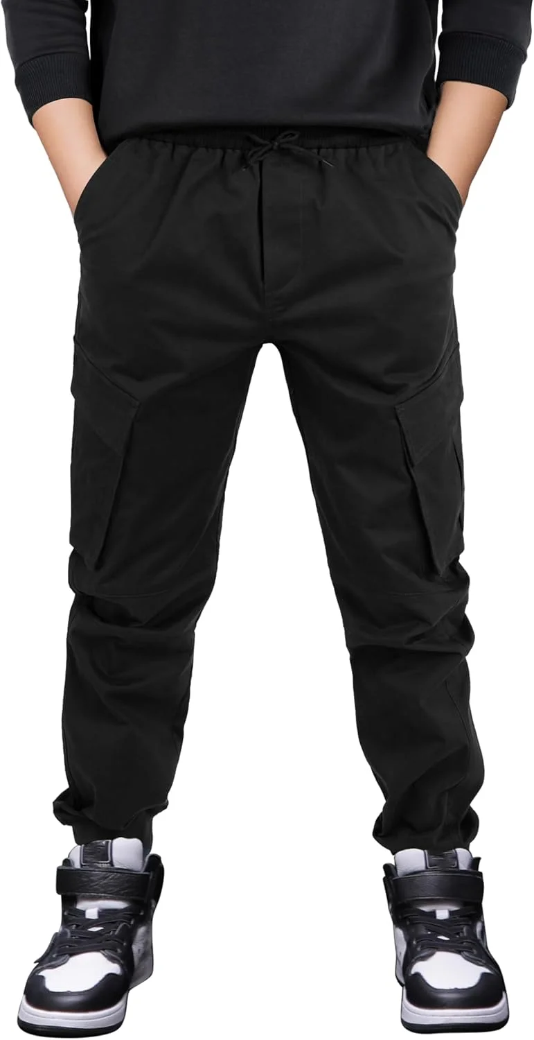 شلوار کارگو کشی پسرانه کملاکی، شلوار جاگرز توییل نوجوانان مدرسه با کمر کشی و بند دار