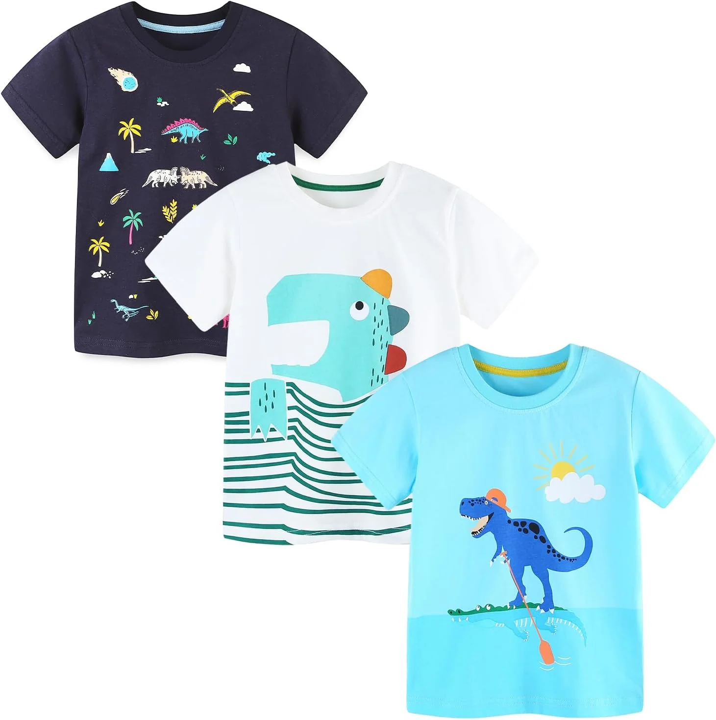 بسته 3 عددی تی‌شرت آستین کوتاه نخی پسرانه Bumeex مناسب 2 تا 7 سال