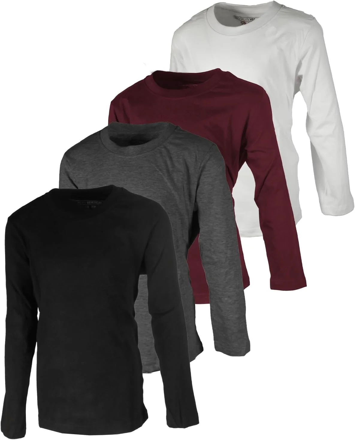 بروکلین ورتیکال - بسته 4 عددی تیشرت آستین بلند نخی نرم بدون برچسب یقه گرد پسرانه | سایز 2T تا 18/20