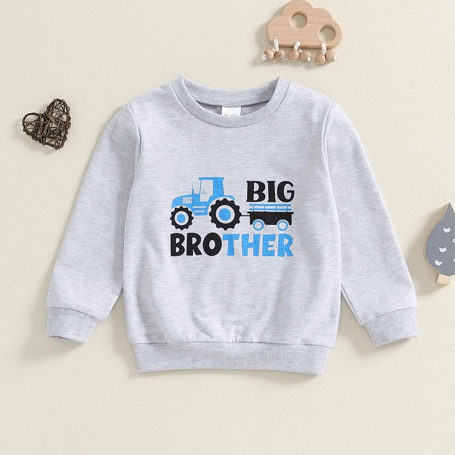 سویشرت برادر بزرگ، تاپ لباس پاییزی پسرانه، آستین بلند، یقه گرد، پیراهن خاکستری، لباس پاییزی بچه گانه