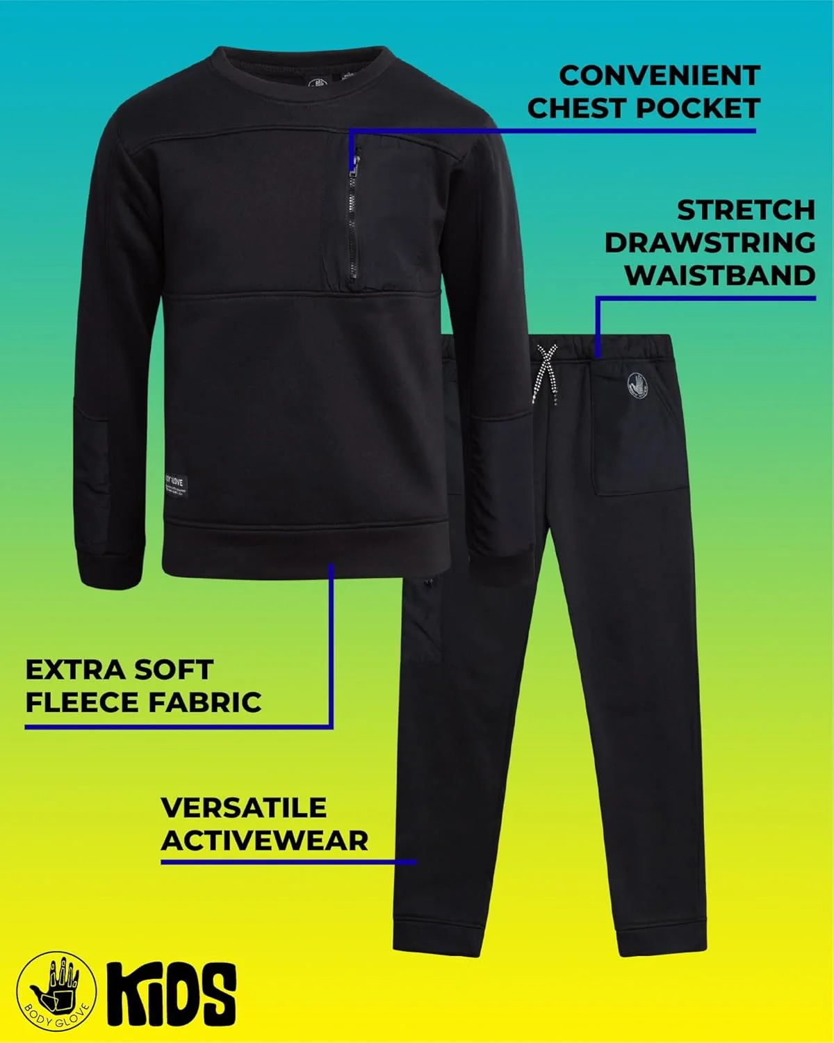 ست گرمکن و شلوار پسرانه Body Glove - پلیور کلاه دار پشمی و شلوار گرمکن دو تکه برای پسران (8-12)