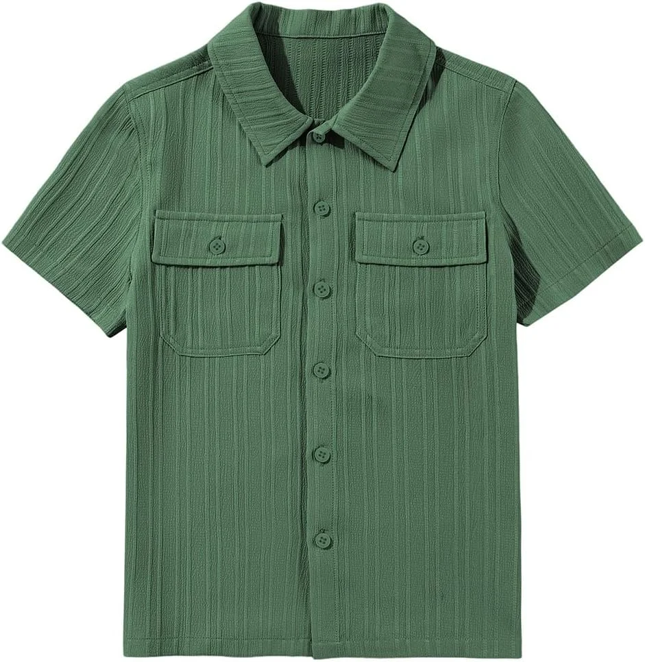 پیراهن های دکمه دار پسرانه Blibean، لباس های نیمه رسمی با جیب های سینه