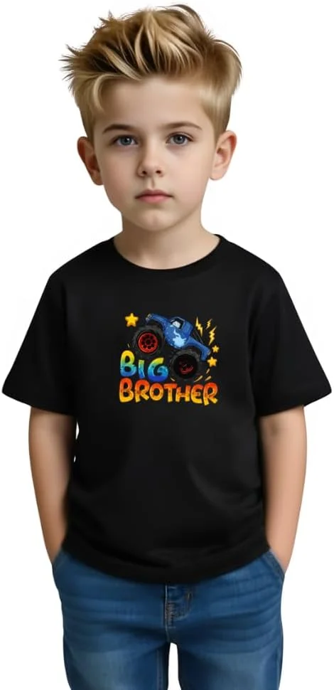 تی‌شرت پسرانه بچه گانه طرح برادر بزرگ - یقه گرد، آستین کوتاه، تی‌شرت نرم و راحت - تی شرت اعلام برادر بزرگ برای پسران با طرح سرگرم کننده برادر بزرگ