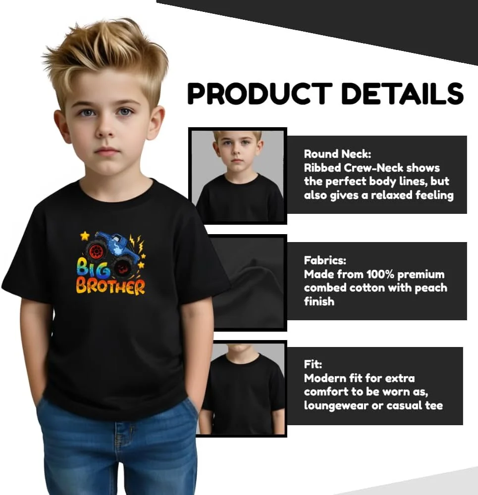 تی‌شرت پسرانه بچه گانه طرح برادر بزرگ - یقه گرد، آستین کوتاه، تی‌شرت نرم و راحت - تی شرت اعلام برادر بزرگ برای پسران با طرح سرگرم کننده برادر بزرگ
