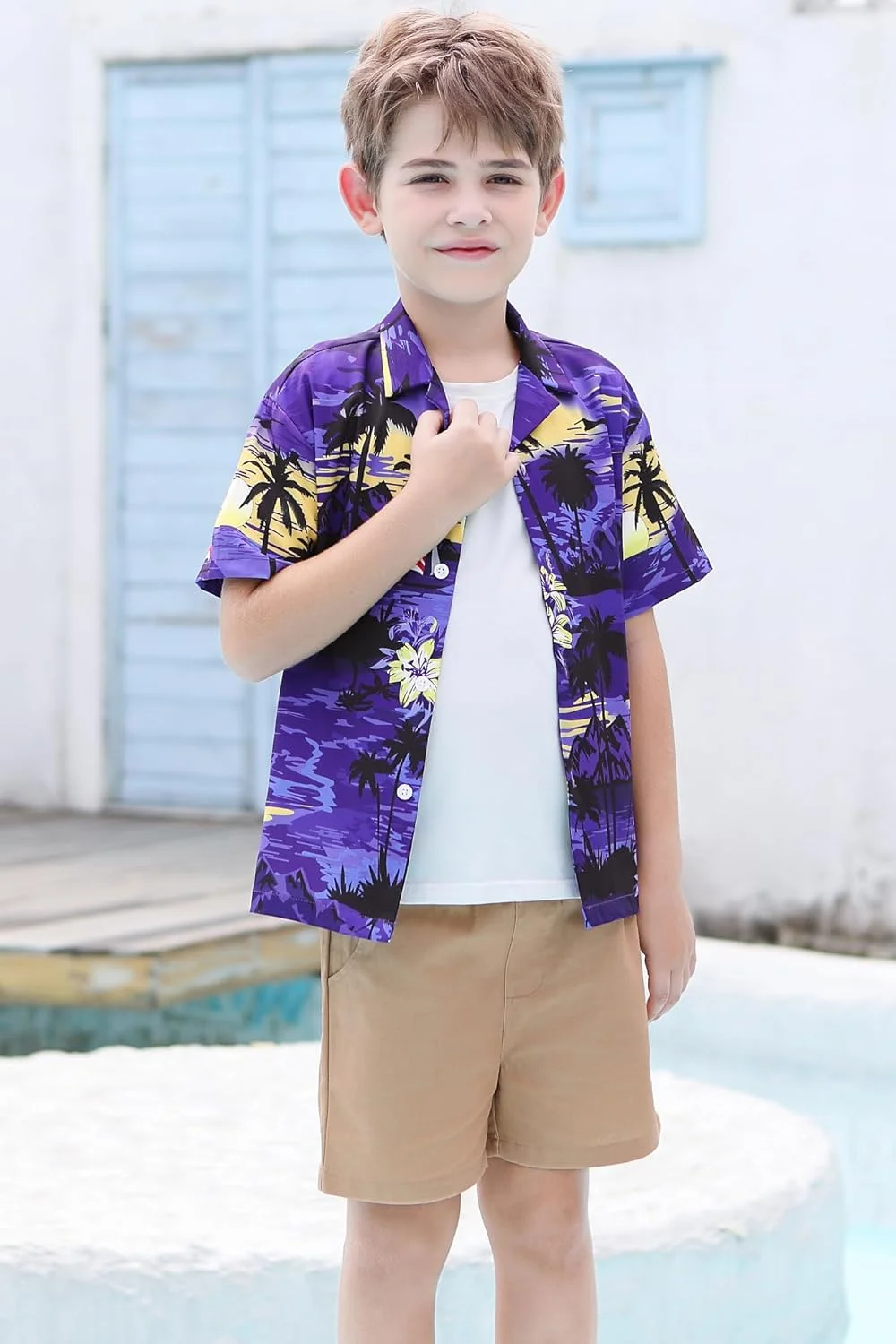 پیراهن فلانل چهارخانه پسرانه، تی شرت آستین بلند دکمه دار غیر رسمی مد روز