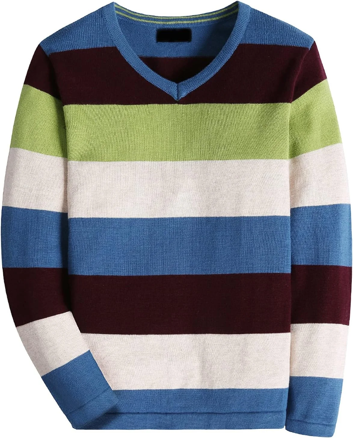 پلیور بافتنی آستین بلند پسرانه، 100% پنبه، راه راه چند رنگ