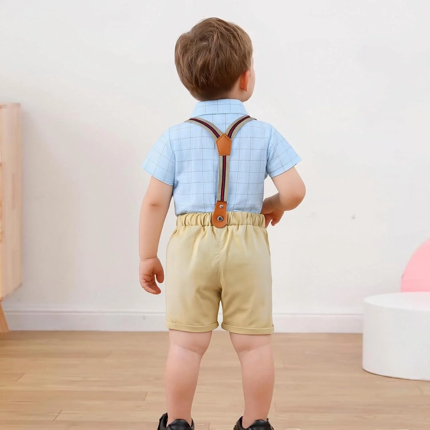 AmzBarley لباس پسرانه نوزادی، لباس تابستانی بچه گانه، پیراهن پاپیون دار پسرانه و ست پیشبند، لباس دو تکه کودکانه