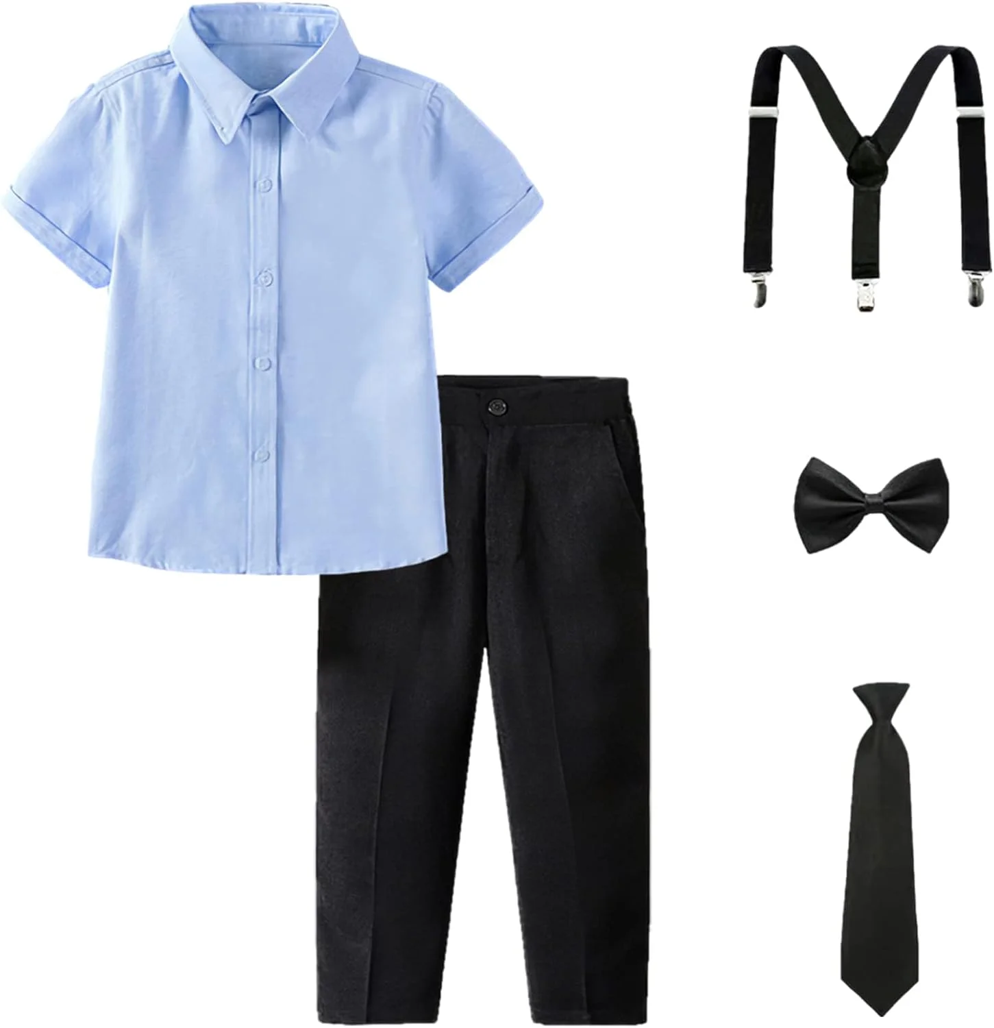 ست لباس آستین کوتاه پسرانه amropi شامل پیراهن با پاپیون + شلوار بند دار مناسب برای 3 تا 12 سال