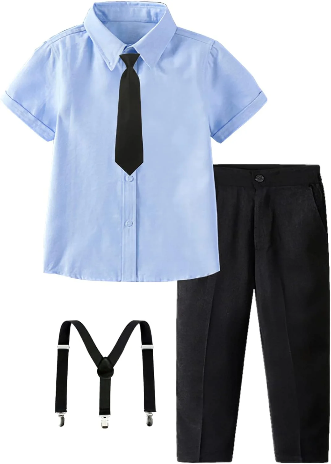 ست لباس آستین کوتاه پسرانه amropi شامل پیراهن با پاپیون + شلوار بند دار مناسب برای 3 تا 12 سال