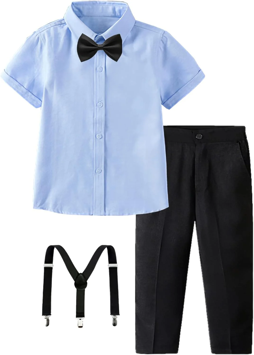 ست لباس آستین کوتاه پسرانه amropi شامل پیراهن با پاپیون + شلوار بند دار مناسب برای 3 تا 12 سال