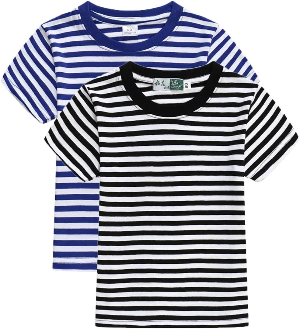 تی‌شرت راه راه کلاسیک Airvid مناسب کودکان دخترانه و پسرانه، یقه گرد، پنبه‌ای