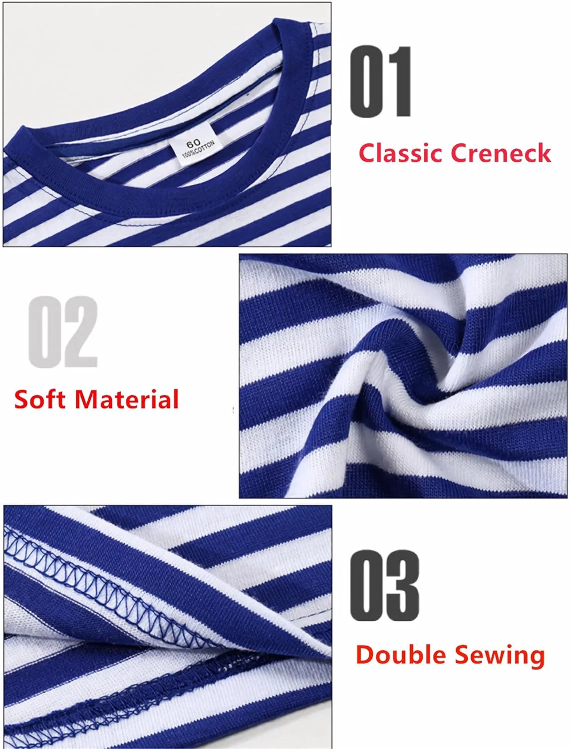 تی‌شرت راه راه کلاسیک Airvid مناسب کودکان دخترانه و پسرانه، یقه گرد، پنبه‌ای