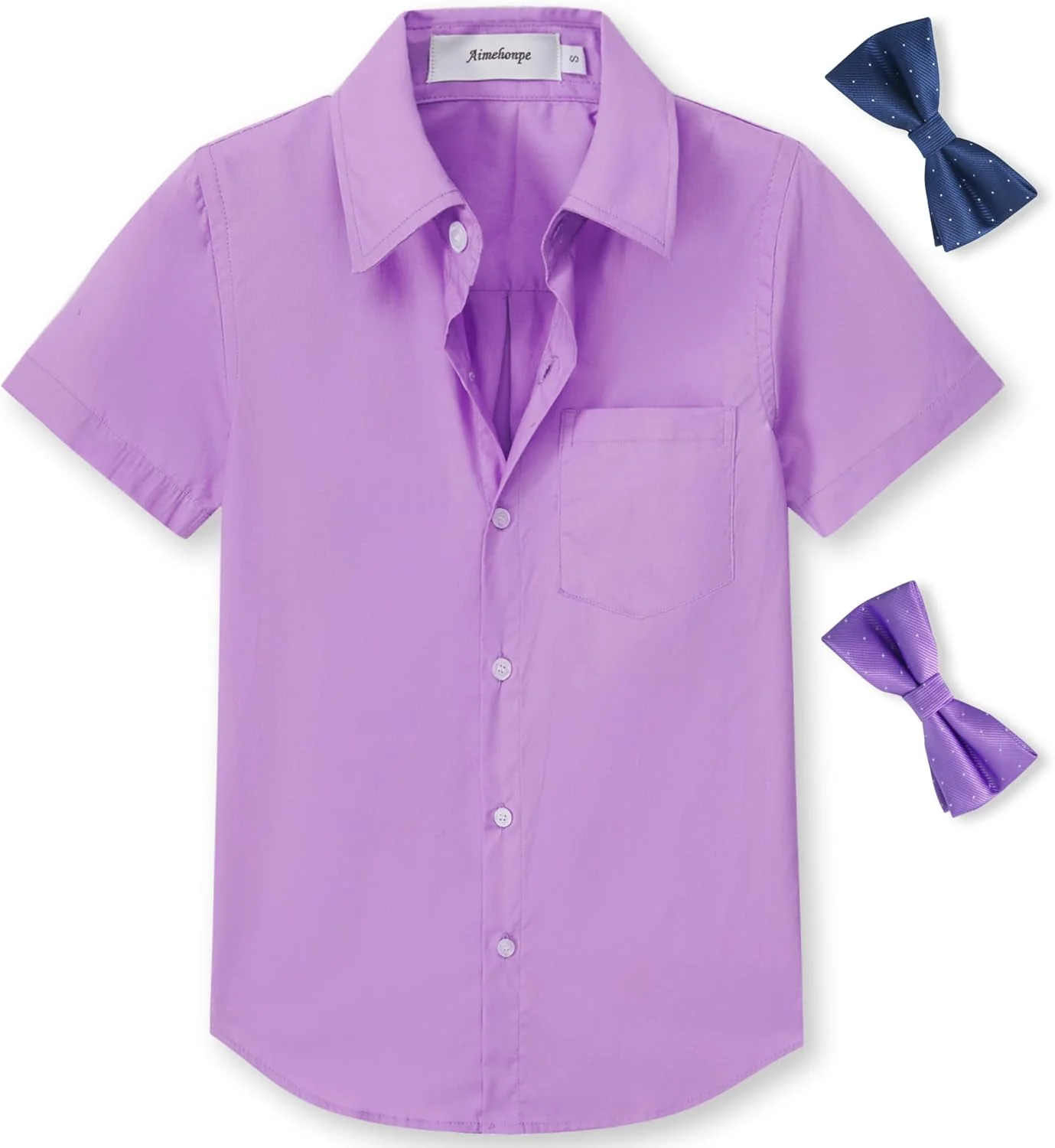 پیراهن آستین کوتاه پسرانه، پارچه پاپلین نرم و کشی به همراه دو پاپیون