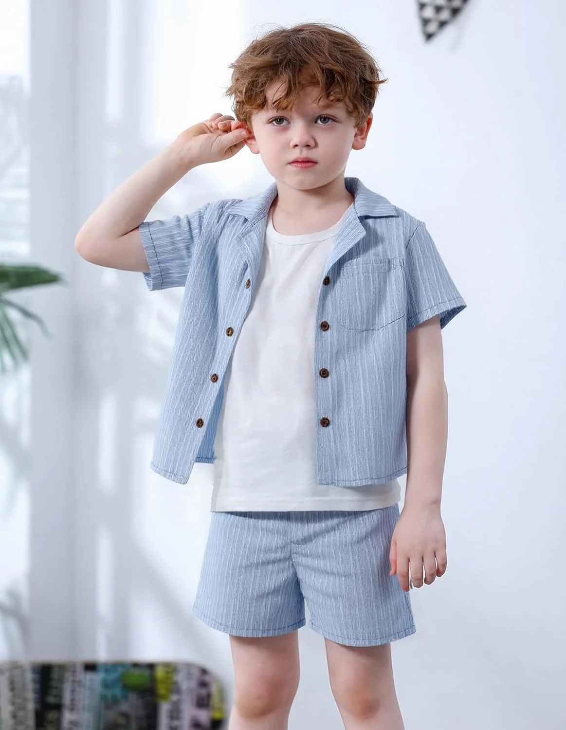 ست لباس پسرانه بچه گانه ADXSUN شامل پیراهن آستین کوتاه دکمه دار + شلوارک + جلیقه سفید مناسب فصل تابستان، سایز 2 تا 12 سال