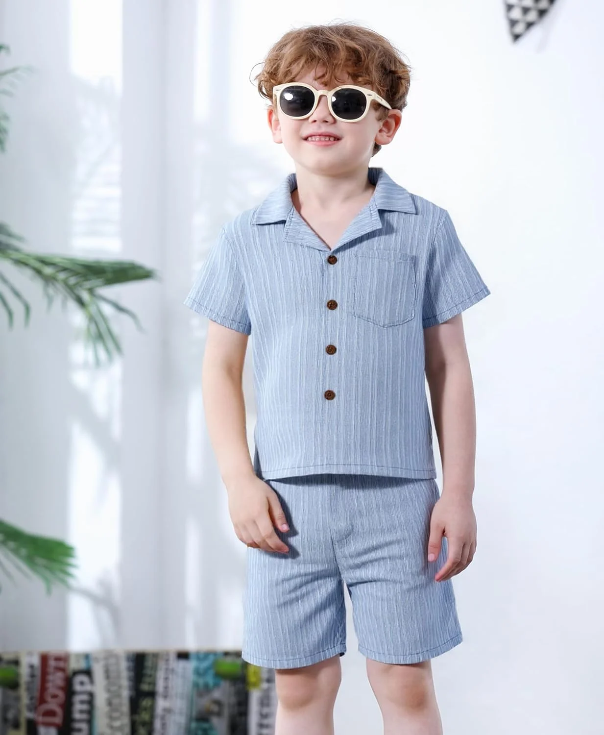 ست لباس پسرانه بچه گانه ADXSUN شامل پیراهن آستین کوتاه دکمه دار + شلوارک + جلیقه سفید مناسب فصل تابستان، سایز 2 تا 12 سال