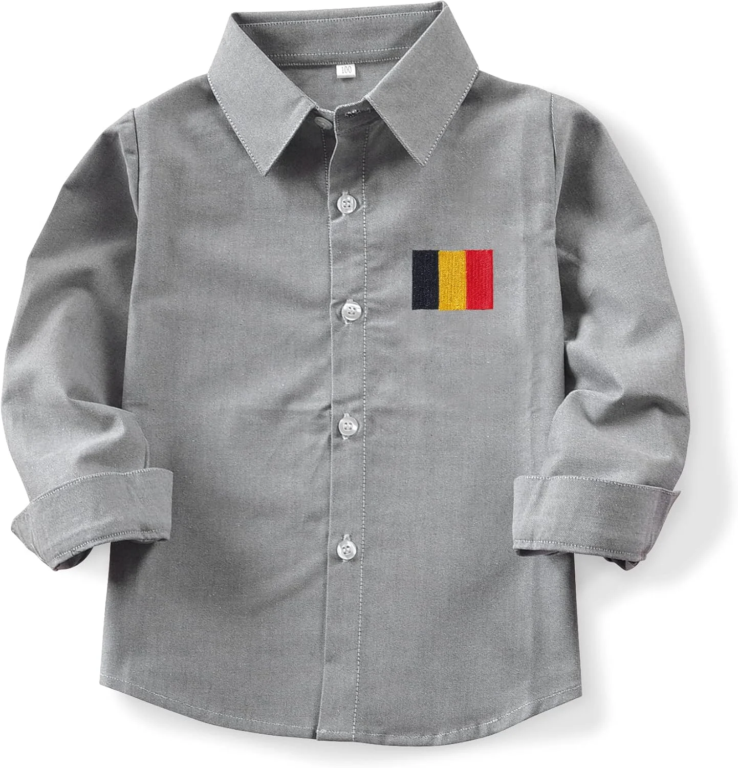 پیراهن آستین بلند دکمه دار آکسفورد پسرانه، مناسب استفاده روزمره و یونیفرم مدرسه با طرح پرچم کشورها