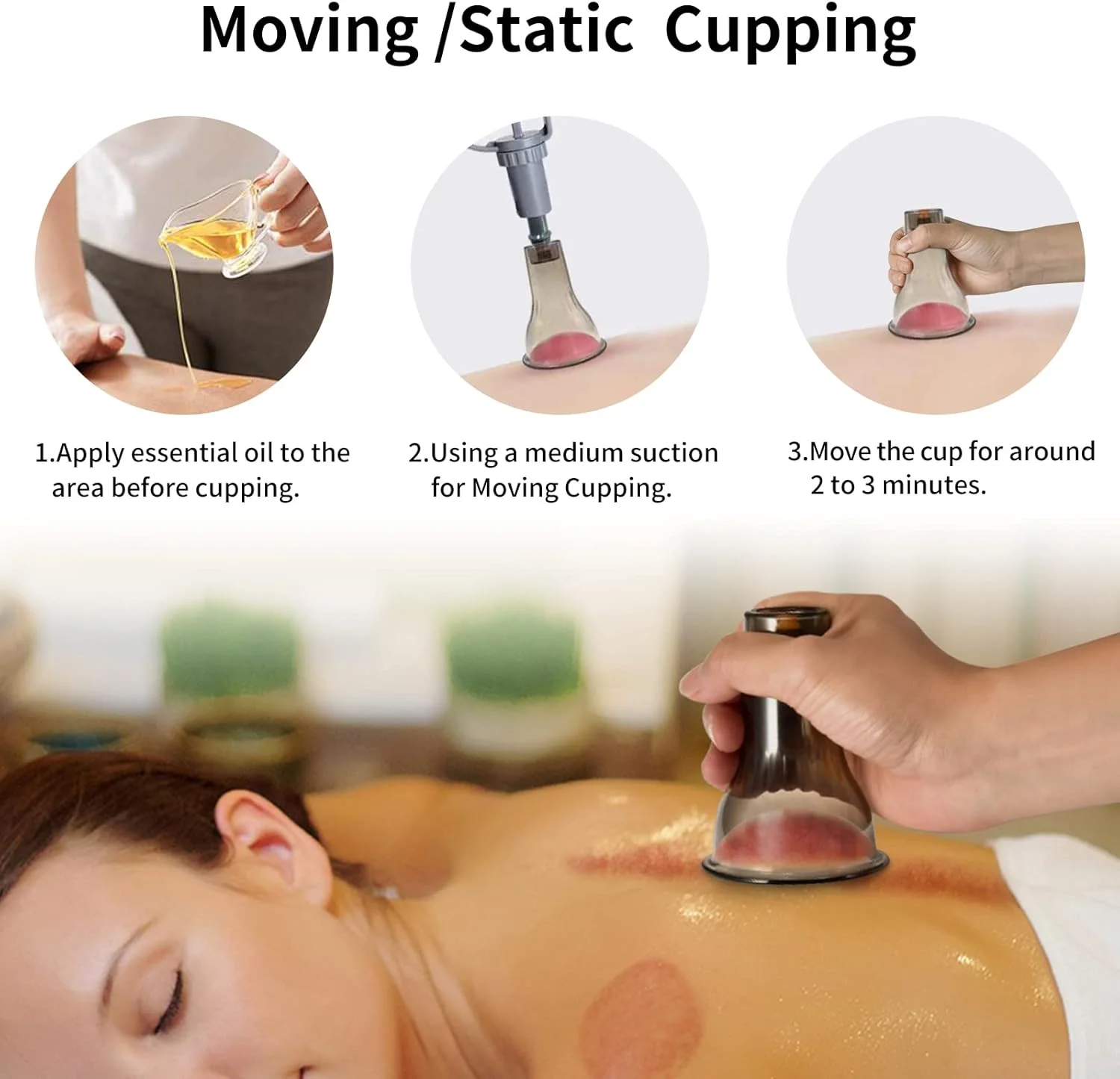 مجموعه حجامت، فنجان های ماساژ برای تسکین درد، فیزیوتراپی، ماساژ بدن، گوا شا - کیت حجامت 3 در 1 با کیفیت عالی با پمپ مکش خلاء، 6 فنجان فوق العاده ضخیم