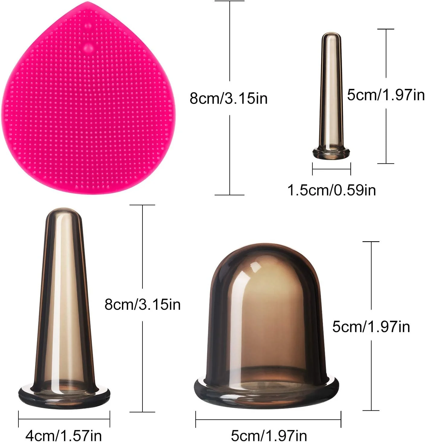 مجموعه حجامت صورت BBTO برای ماساژ صورت و چشم، مجموعه فنجان های سیلیکونی حجامت صورت با برس لایه بردار برای پوست صورت و گردن (کوچک، متوسط، بزرگ، مشکی)