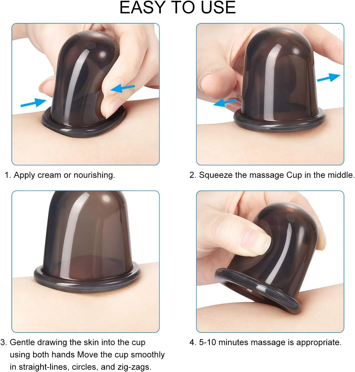 مجموعه حجامت صورت BBTO برای ماساژ صورت و چشم، مجموعه فنجان های سیلیکونی حجامت صورت با برس لایه بردار برای پوست صورت و گردن (کوچک، متوسط، بزرگ، مشکی)