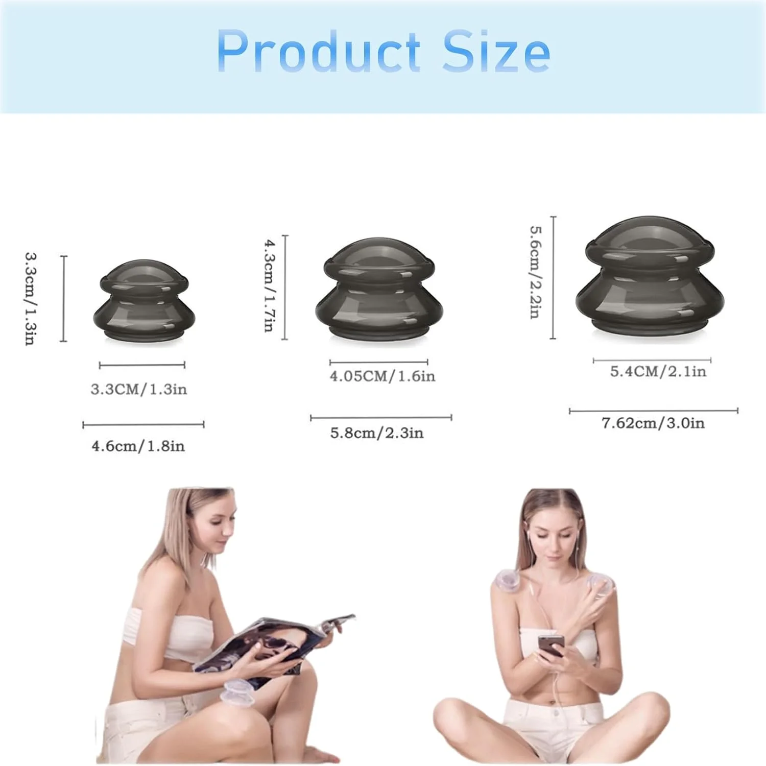 مجموعه حجامت درمانی، 3 فنجان ماساژ ضد سلولیت، مجموعه های حجامت درمانی طب سوزنی قابل حمل، فنجان حجامت سیلیکونی، برای تسکین درد عضلات و مفاصل فیزیوتراپی (مشکی)