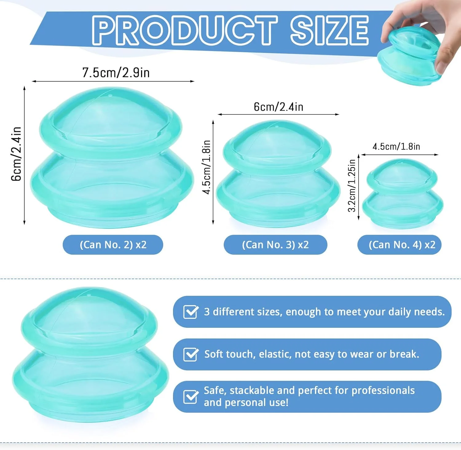ست ۶ عددی ماساژ سیلیکونی، ۳ سایز مختلف، مناسب بدن، ابزار ماساژ، هدیه کاربردی (سبز)