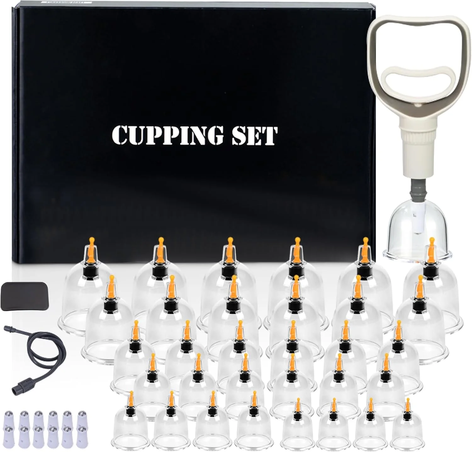 ۳۲ عدد لیوان حجامت با پمپ وکیوم، لیوان حجامت برای سلولیت، تنش و ریلکس کردن عضلات، حجامت برای صورت و بدن، ست حجامت با آهنرباهای طب فشاری