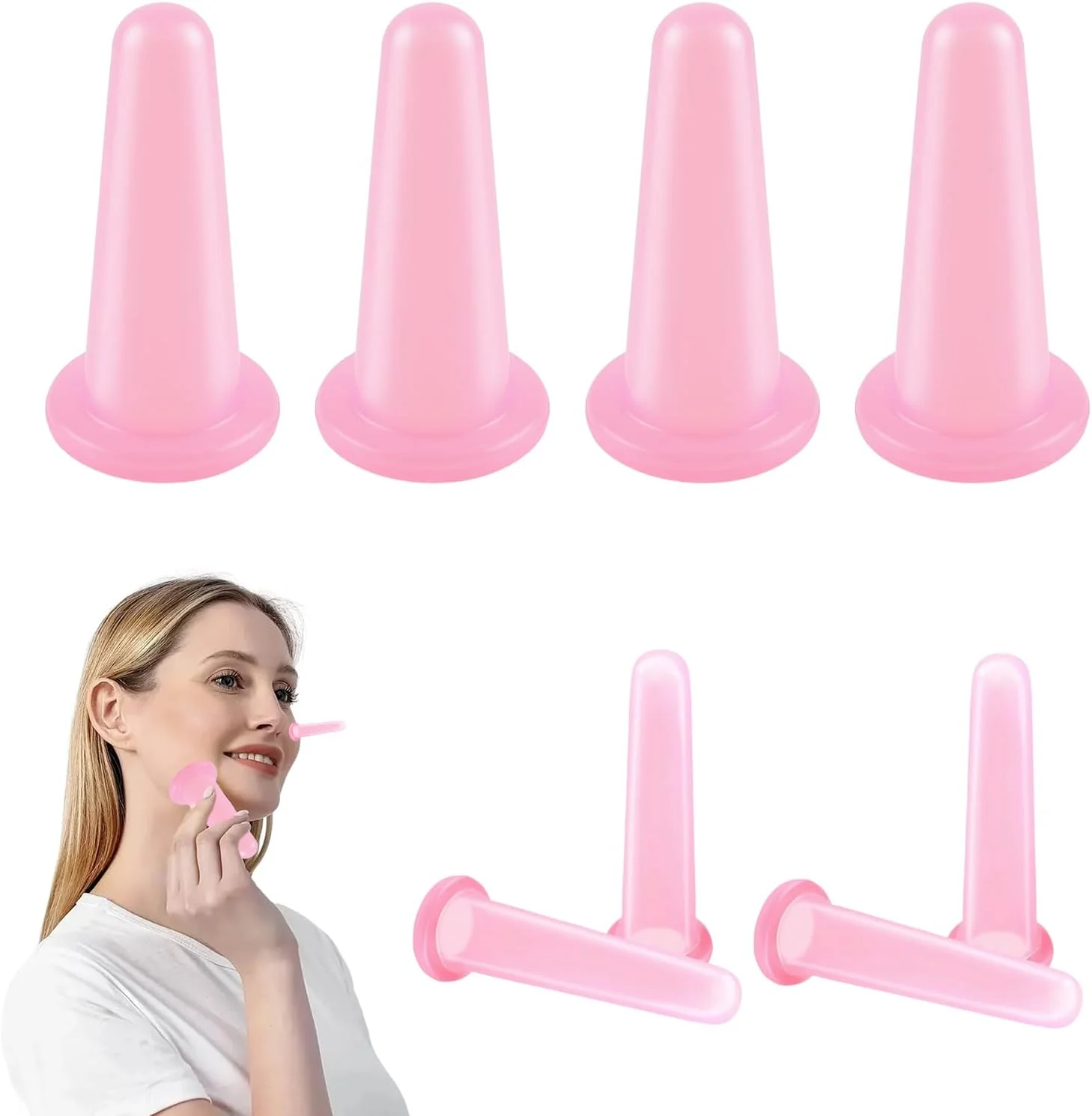 مجموعه ۸ عددی کاپینگ صورت، ست کاپینگ صورت، ماساژور سیلیکونی ضد سلولیت، درمان مراقبت بهداشتی، کیت فنجان ماساژ خلاء صورتی برای گردن چشم پشت، ابزار زیبایی ضد پیری