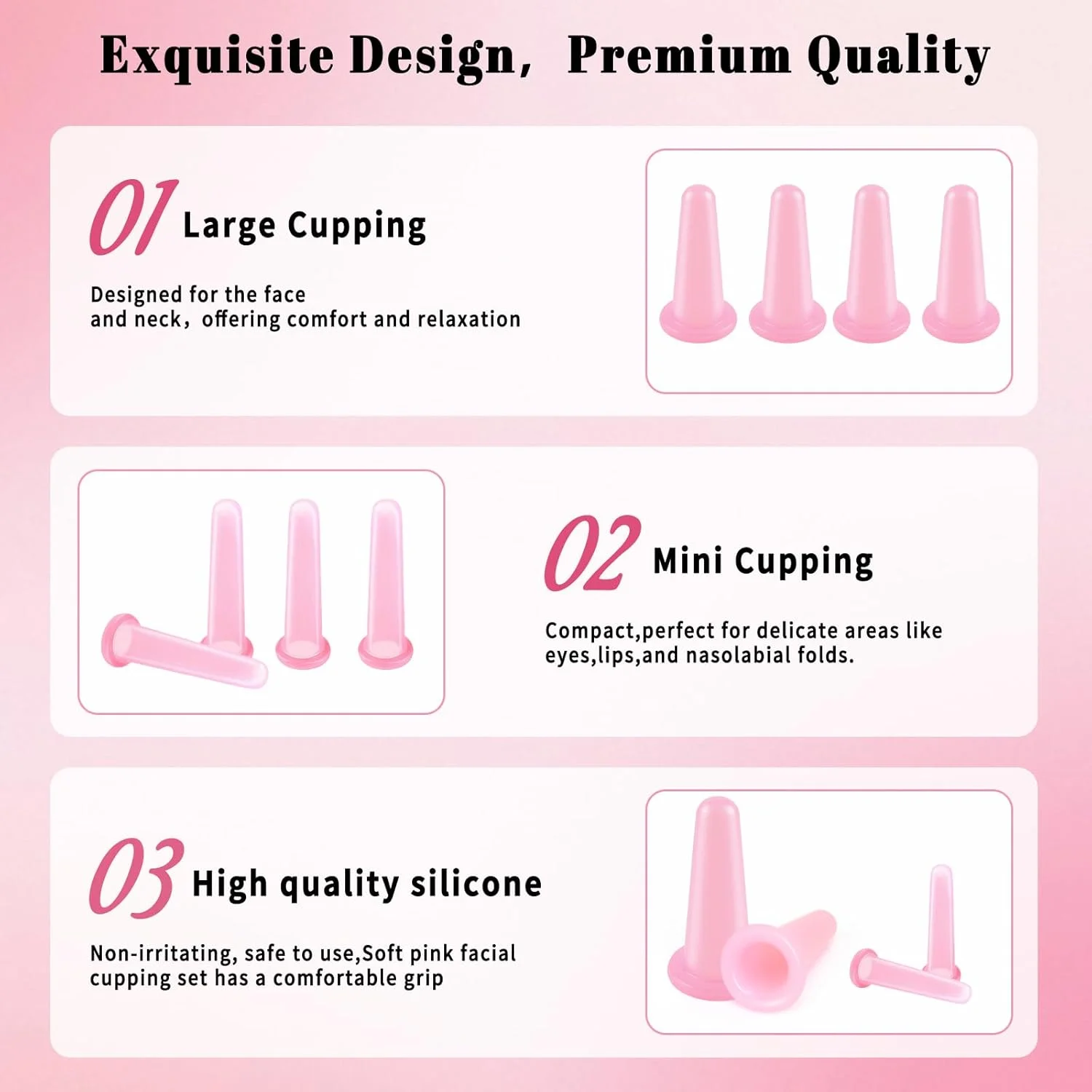 مجموعه ۸ عددی کاپینگ صورت، ست کاپینگ صورت، ماساژور سیلیکونی ضد سلولیت، درمان مراقبت بهداشتی، کیت فنجان ماساژ خلاء صورتی برای گردن چشم پشت، ابزار زیبایی ضد پیری