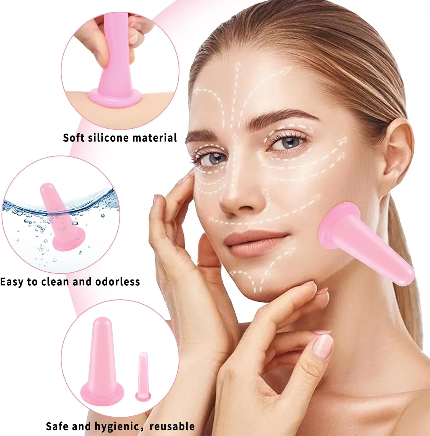 مجموعه ۸ عددی کاپینگ صورت، ست کاپینگ صورت، ماساژور سیلیکونی ضد سلولیت، درمان مراقبت بهداشتی، کیت فنجان ماساژ خلاء صورتی برای گردن چشم پشت، ابزار زیبایی ضد پیری