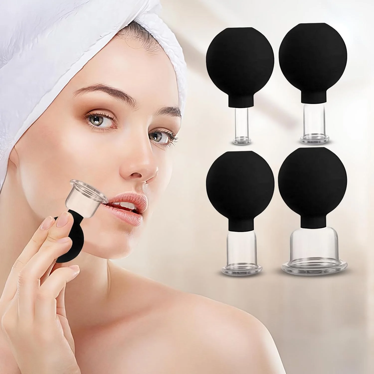 مجموعه کاپینگ صورت، کاپ های مکش برای کاپینگ صورت، مجموعه 4 عددی کاپ مکش خلاء برای پا، بازو، پشت، شانه، ابزار ماساژ بدن