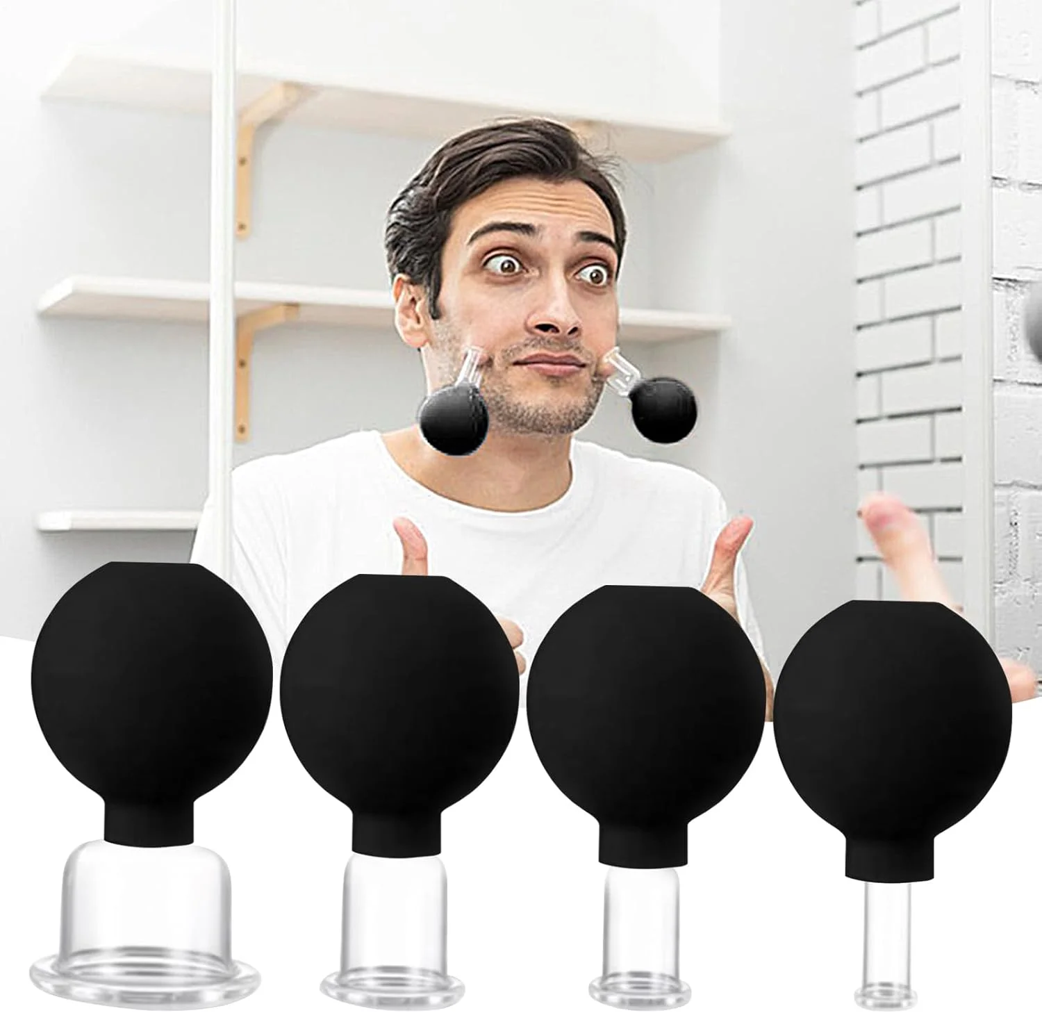 مجموعه کاپینگ صورت، کاپ های مکش برای کاپینگ صورت، مجموعه 4 عددی کاپ مکش خلاء برای پا، بازو، پشت، شانه، ابزار ماساژ بدن