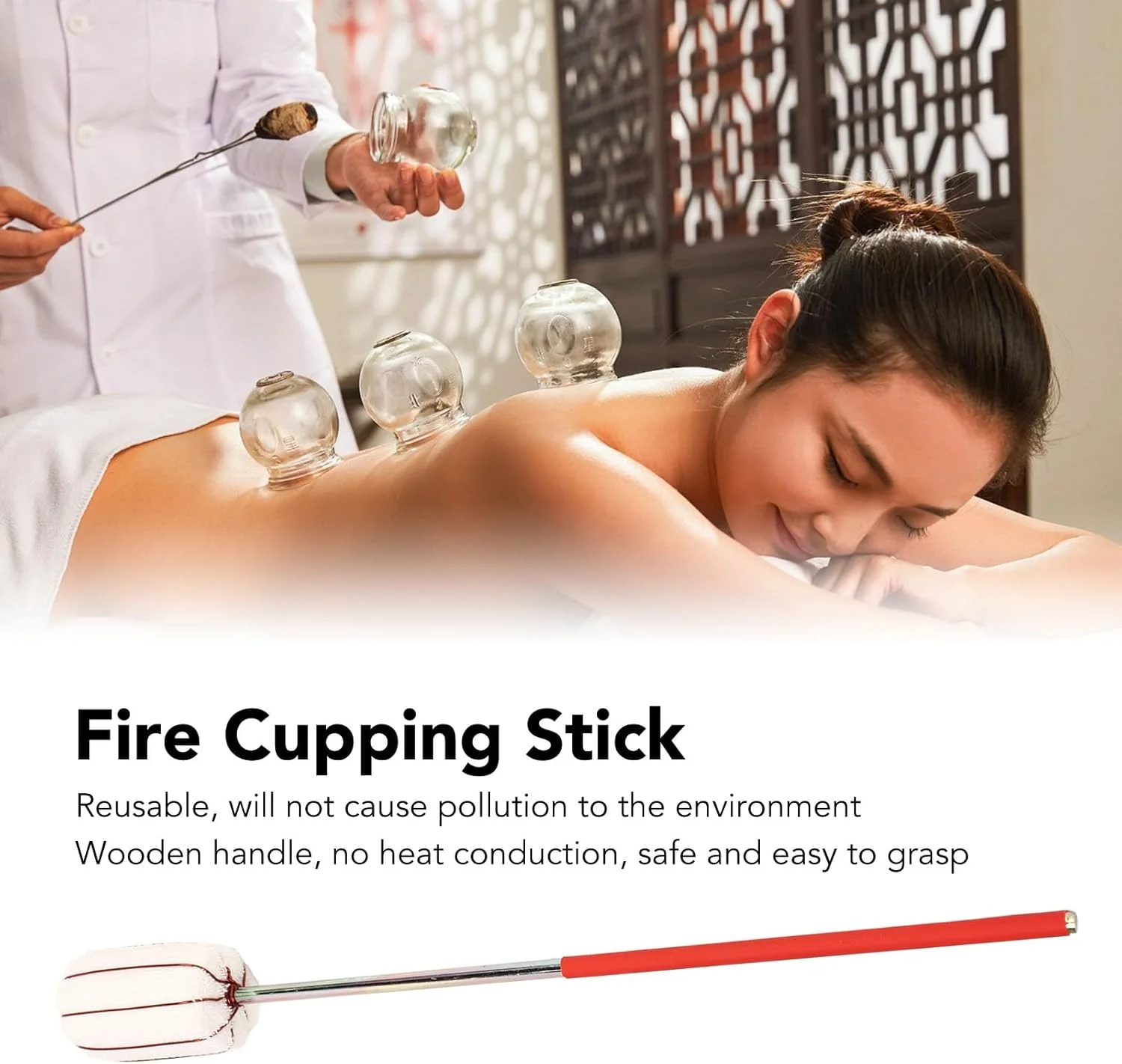 میله آتش برای کاپینگ، میله آتش کاپینگ استیل ضد زنگ برای ماساژ سنتی، قابل استفاده مجدد و ایمن با دسته چوبی، مناسب برای خانواده، سالن، حمام پا