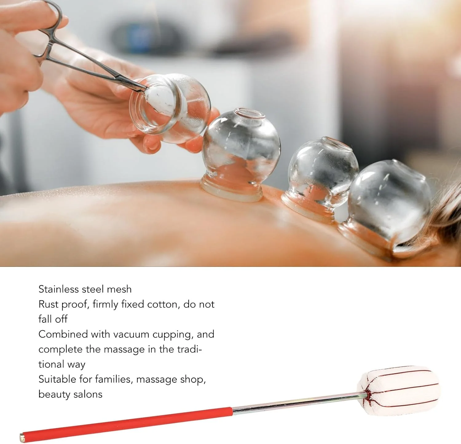 میله آتش برای کاپینگ، میله آتش کاپینگ استیل ضد زنگ برای ماساژ سنتی، قابل استفاده مجدد و ایمن با دسته چوبی، مناسب برای خانواده، سالن، حمام پا