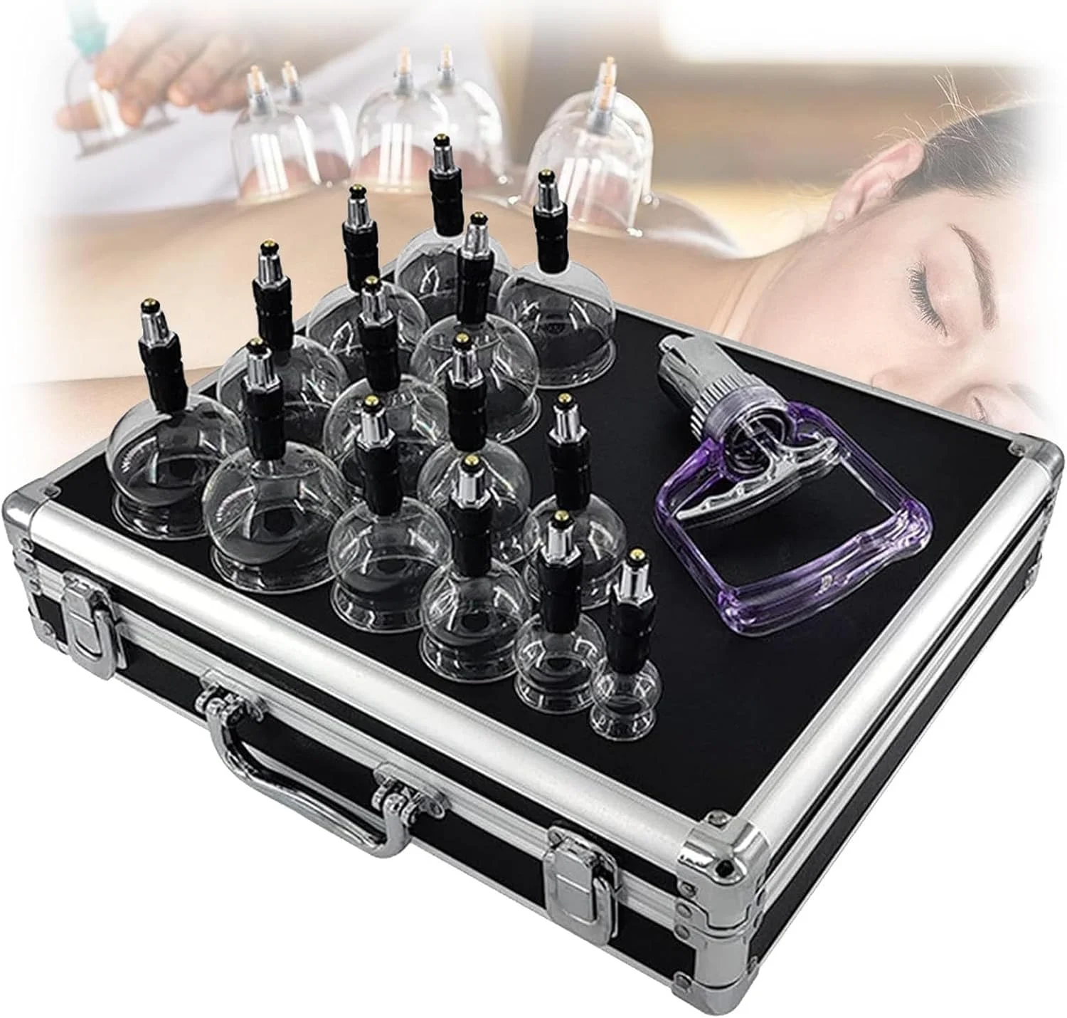 مجموعه ۱۴ عددی لیوان حجامت، لیوان ماساژ شیشه ای حرفه ای چینی در ۵ سایز، مناسب برای استودیو حجامت و استفاده خانگی برای ماساژ بدن