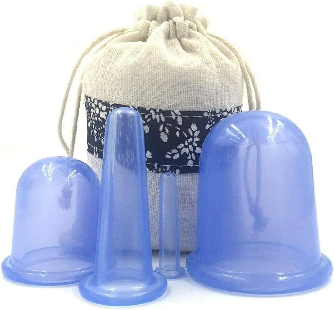 مجموعه کاپینگ تراپی DELFINO - کاهش دهنده غبغب - مجموعه کاپینگ صورت - برای باسن، شکم، بازوها، پاها و غیره، افزایش گردش خون - کیت فنجان های سیلیکونی ضد سلولیت - آبی