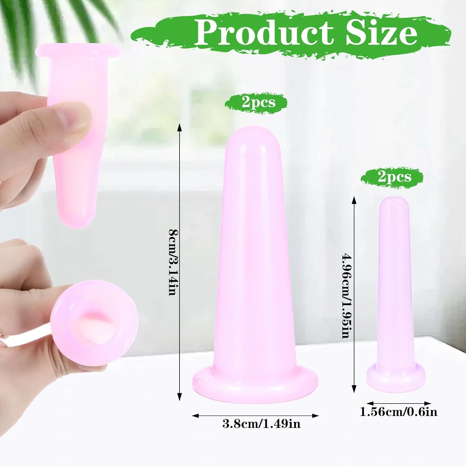 ست ۴ عددی کاپینگ صورت Dimeho، فنجان های کاپینگ وکیوم سیلیکونی، ابزار زیبایی ضد پیری برای ماساژ صورت و چشم (صورتی، ۲ کوچک + ۲ بزرگ)